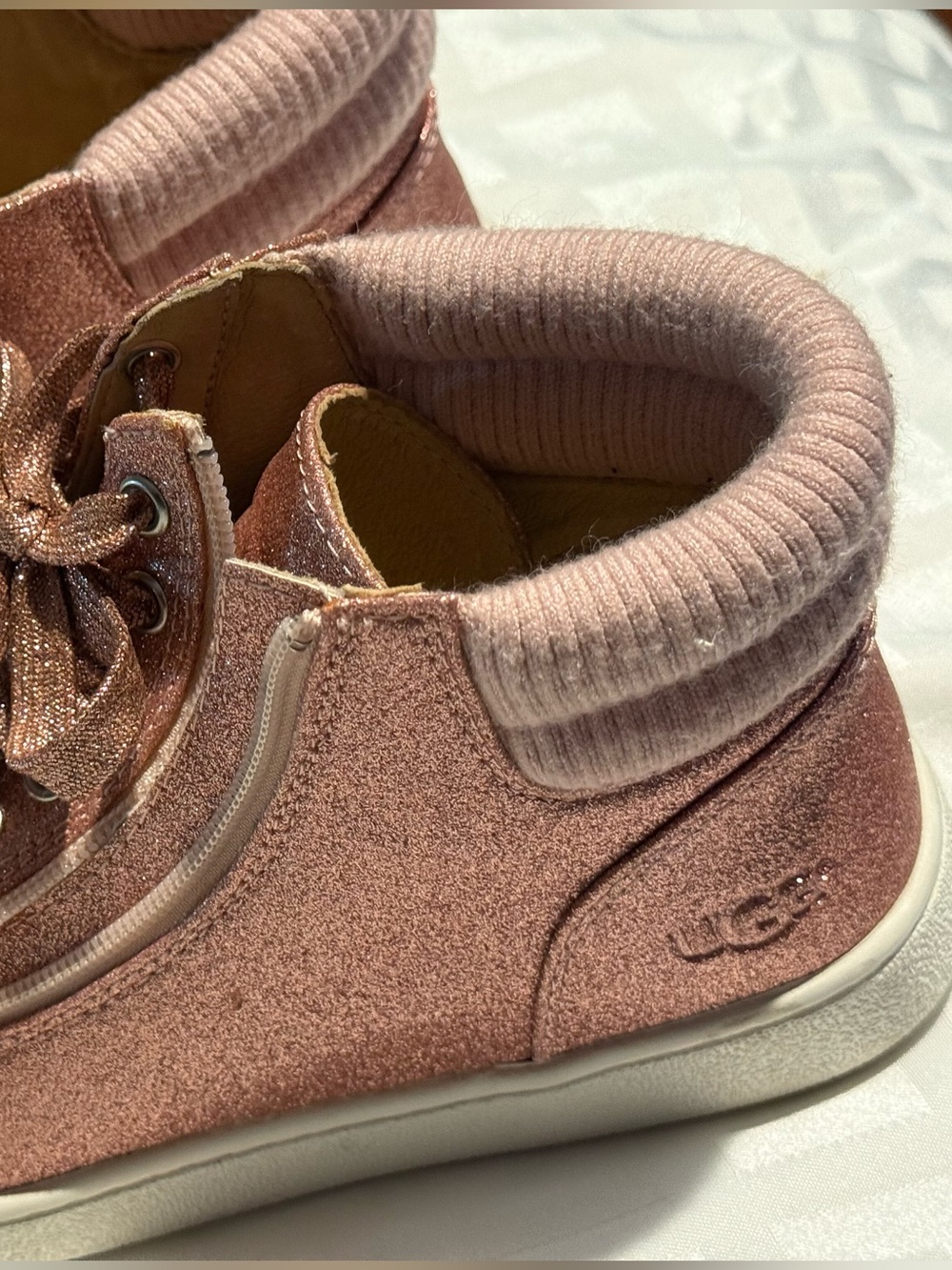UGG Rose Pink High-Top Sneakers with Glitter Laces